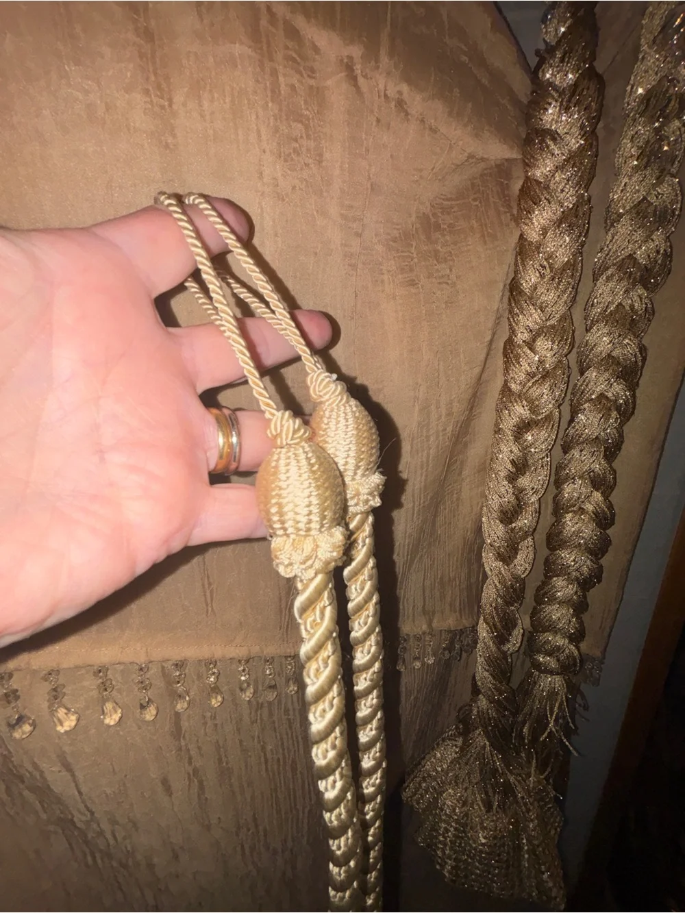 Curtains or shower curtain with tie backs